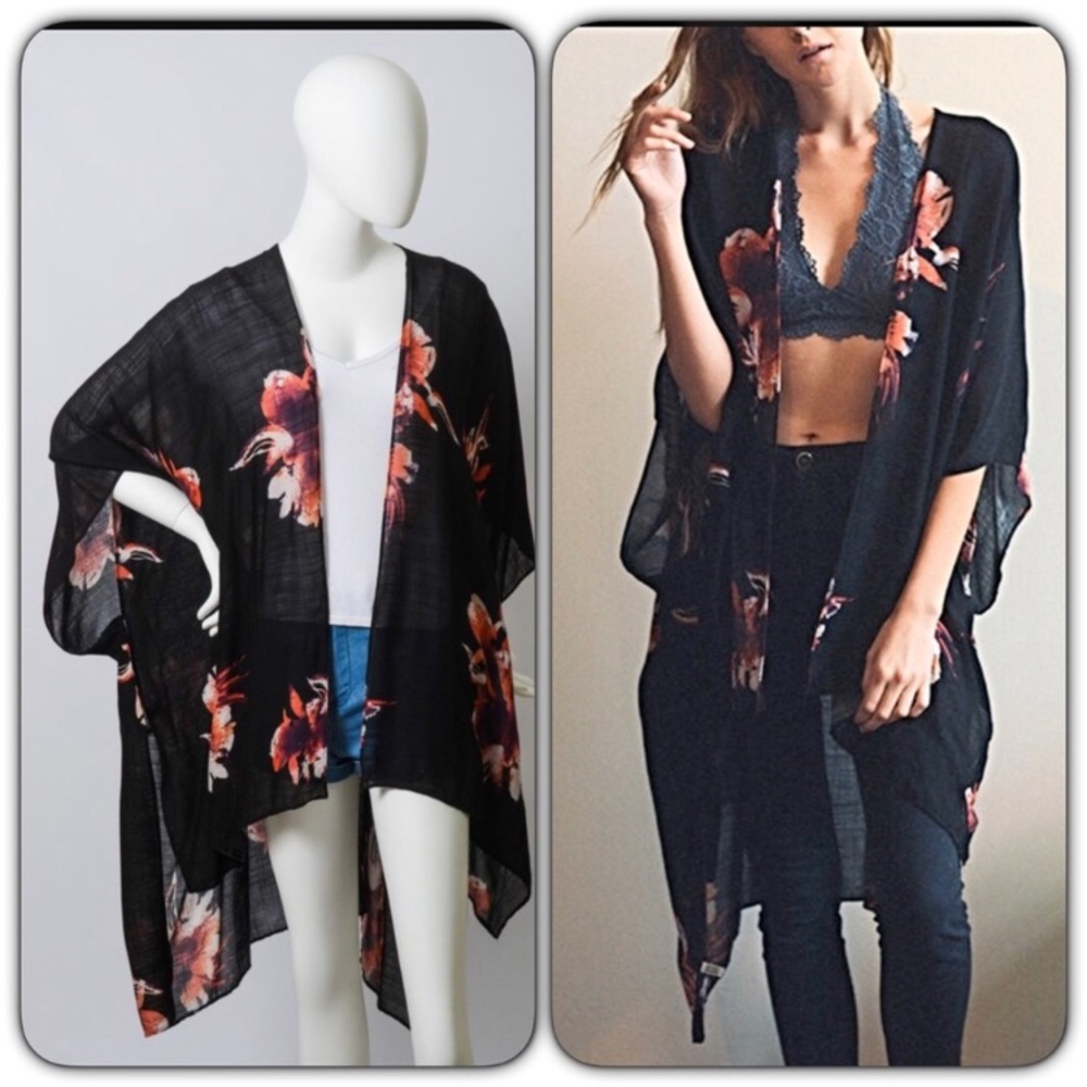 Boho Lightweight Floral Kimono Wrap Coverup - Picture 8 of 8